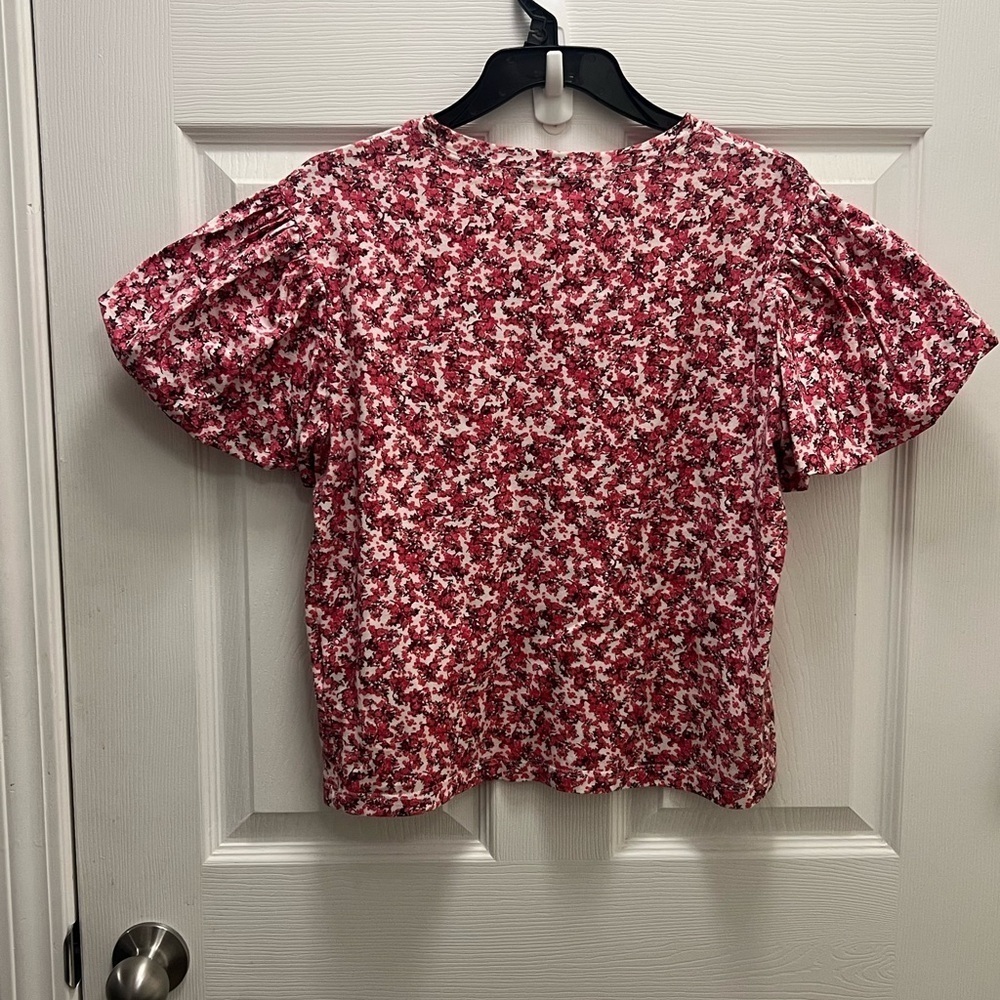 ZARA red floral puffy sleeve t shirt size medium - Picture 2 of 5